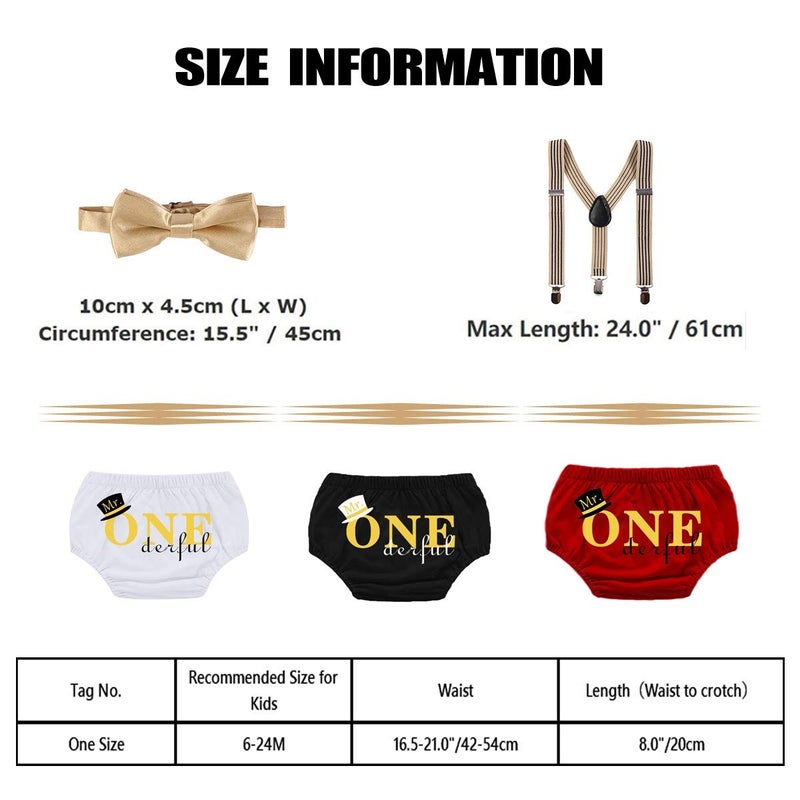 HIHCBF Boys 1st Birthday Outfit Cake Smash Set Mr. ONE Derful Baby Shower Costume Photo Shoot Bloomers Suspenders Bowtie White - Image 5